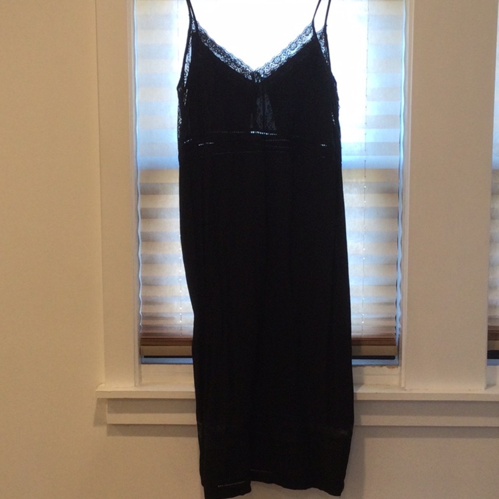 Black Chemise Slip Dress with Spaghetti Straps and V-Neck